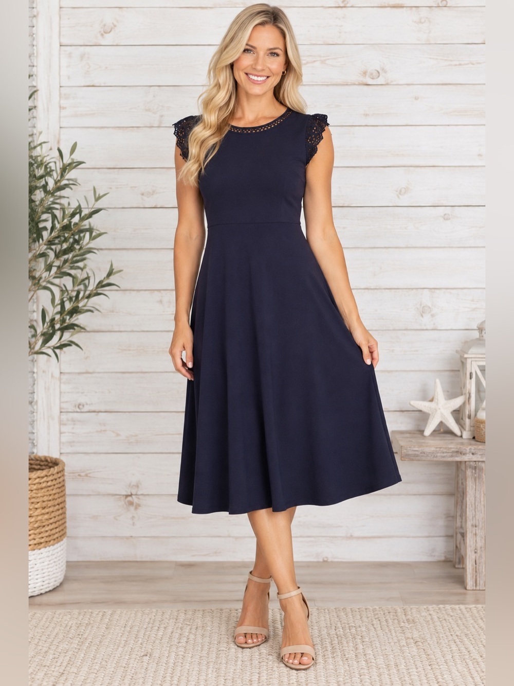 Talbots Navy Midi Dress - 100%  Cotton